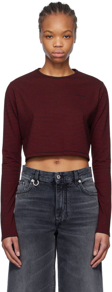 Съкратен топ We11done We11done Striped Cropped Longsleeve T-Shirt Червено | WD-TT0-25-716-W-BK, 0
