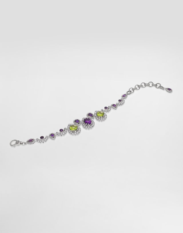 Dolce & Gabbana Eleganza 18K White Gold Bracelet with Amethysts, Peridots, and Sapphires