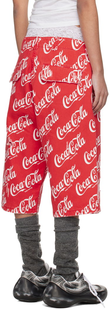 Къси панталони ERL Coca-Cola Printed Distressed Lace-Trim Culotte Shorts Червено | ERL08P003, 2