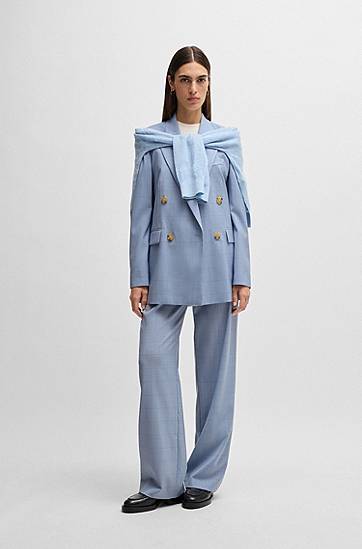 Панталони BOSS Regular-Fit Checked Virgin Wool Trousers Синьо | 50534529, 1