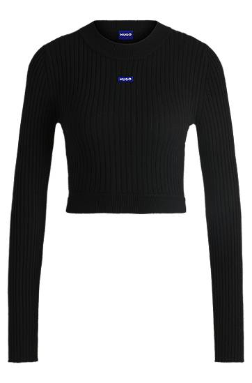 Пуловер BOSS HUGO Cropped Ribbed Sweater Черно | 50518280