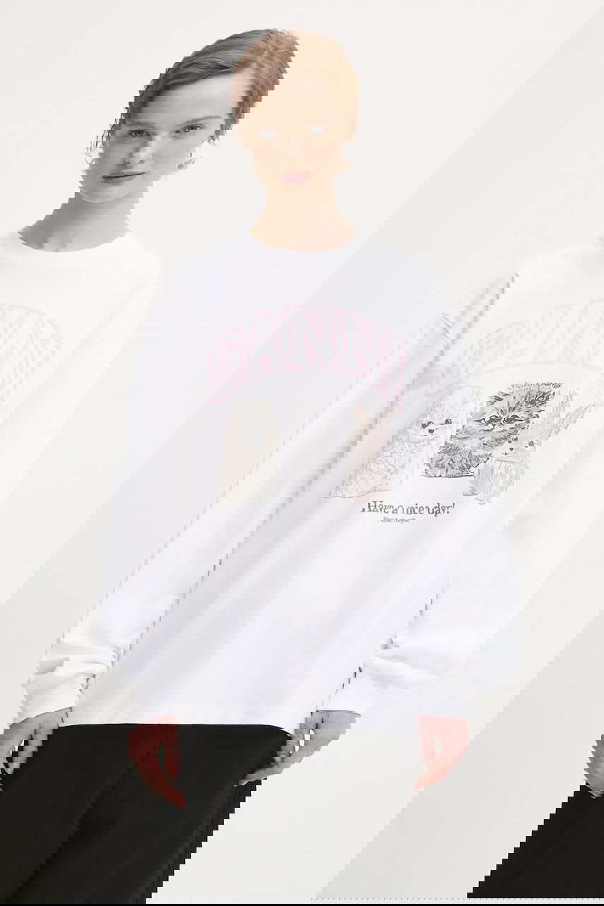 Тениска GANNI Re-cut Heavy Jersey Animals Long-sleeved T-shirt Бяло | T4275, 0