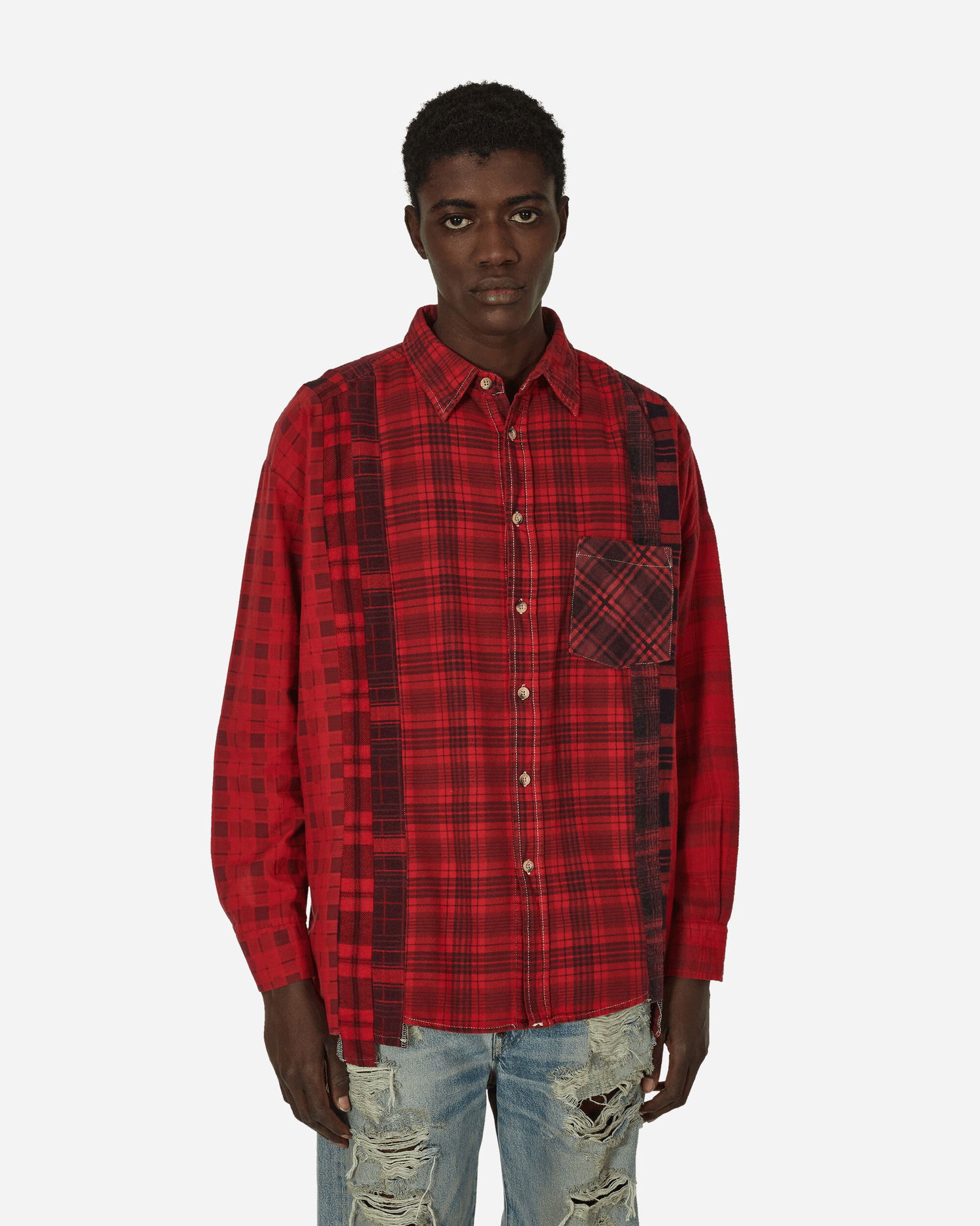 Риза Needles 7 Cuts Flannel Wide Shirt Over Dye Червено | NS305 A002, 0