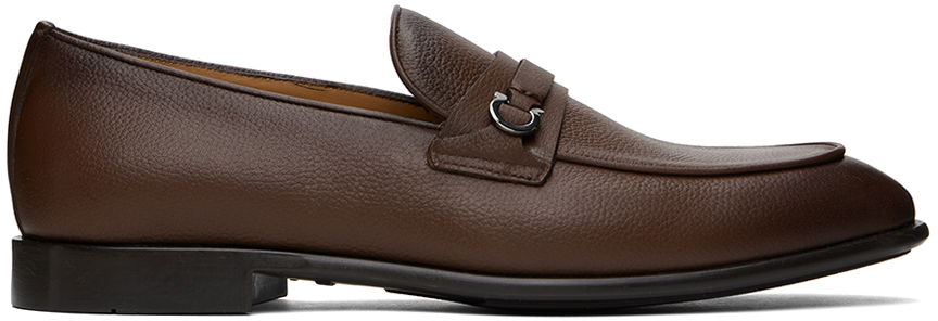 Кецове и обувки FERRAGAMO Leather Loafers with Gancini Ornament Кафяво | 769191, 0