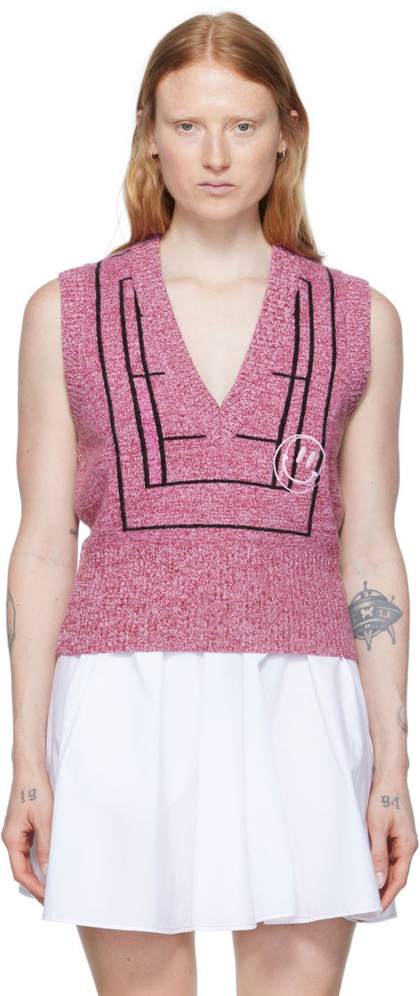 Потник GANNI Exclusive Pink Wool V-Neck Vest Червено | K1801