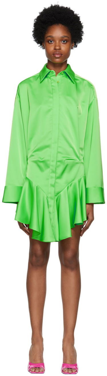 Pокля The Attico Attico Candice Satin Mini Shirt Dress Зелено | 228WCA124 E020, 0