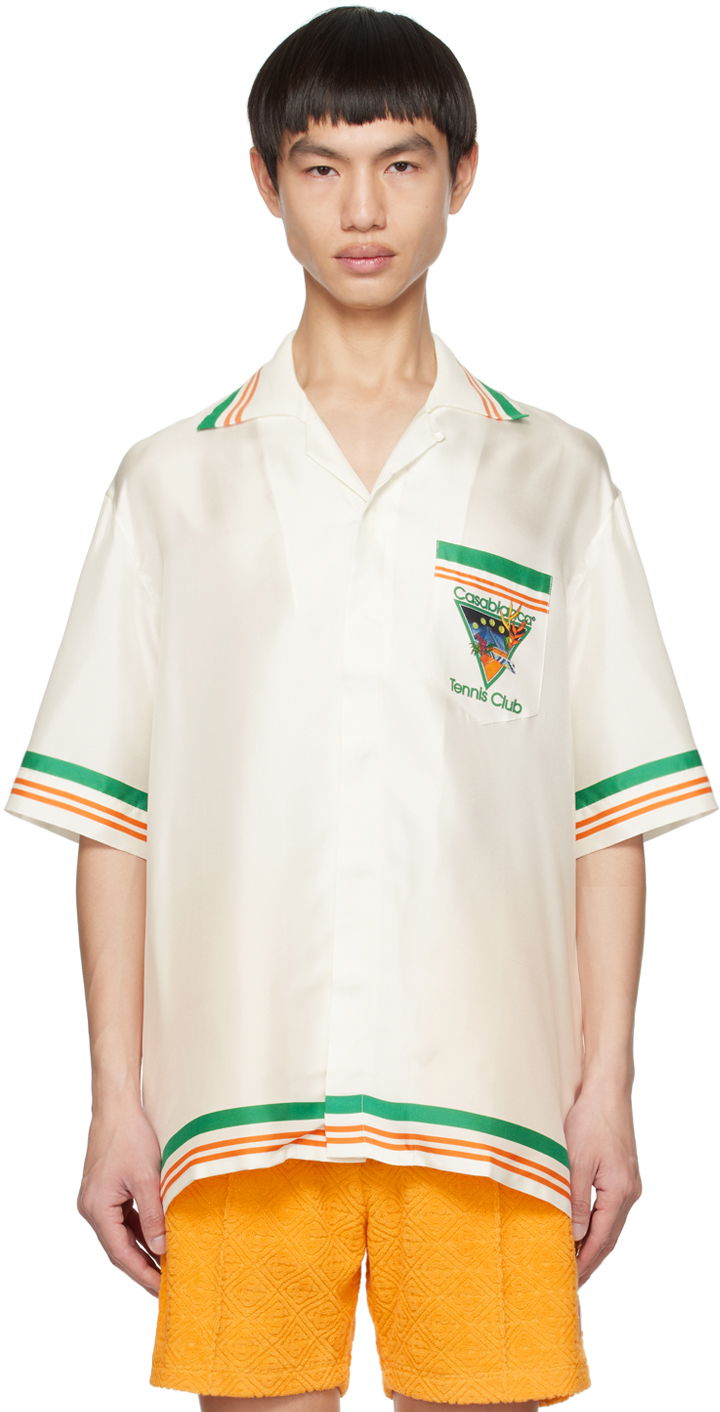 Риза Casablanca Tennis Club Icon Shirt Бяло | MS23-SH-014-03 SILK TWILL TENNIS, 0
