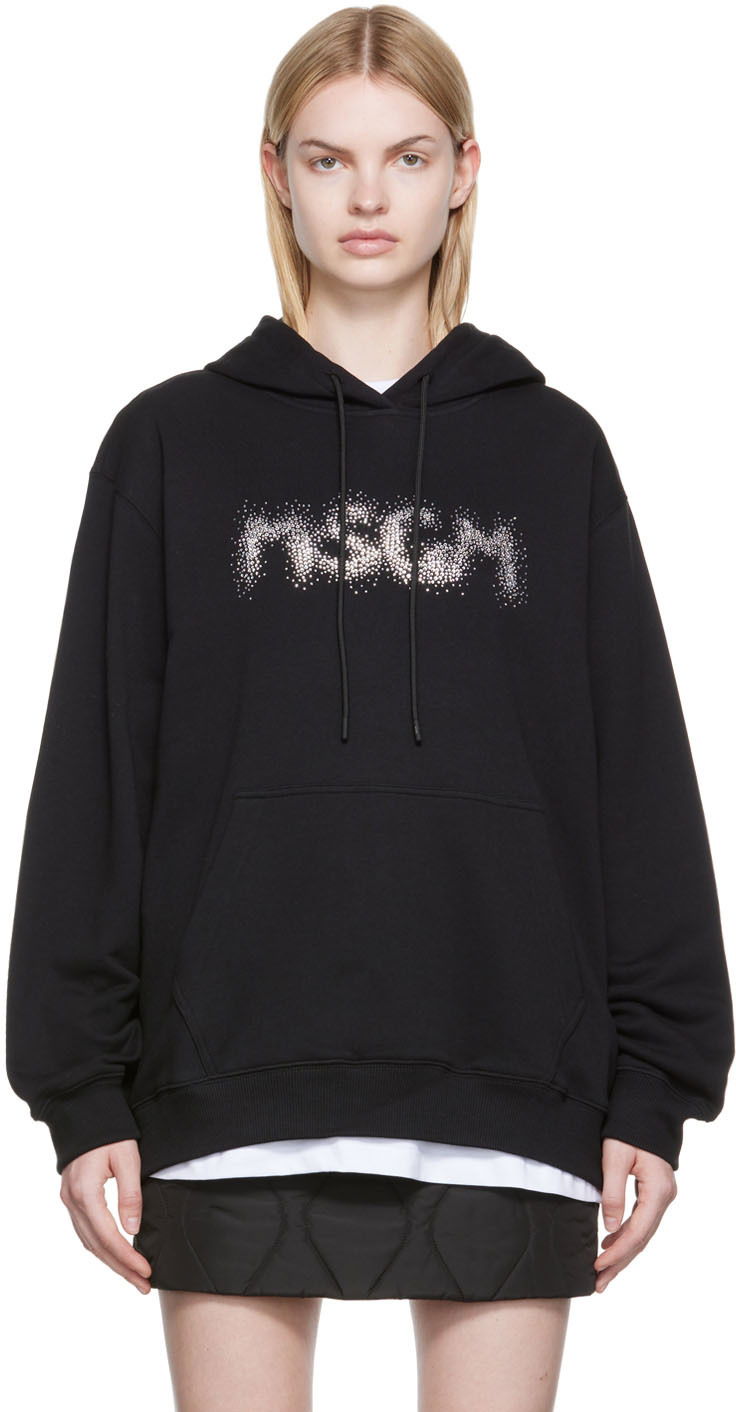 Суитчър MSGM Cotton Hoodie With Crystal Logo Черно | 3341MDM106 227799