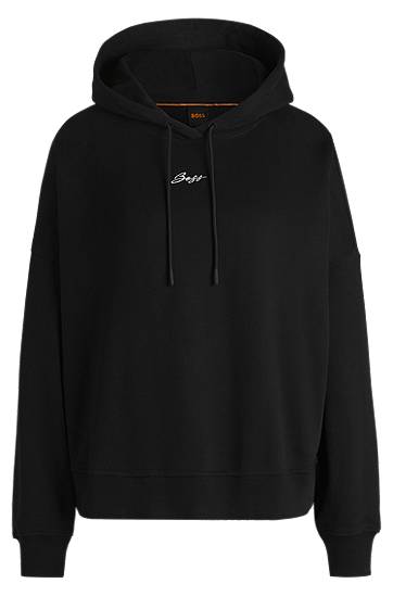 Суитчър BOSS Oversized Cotton Terry Hoodie with Handwritten Logo Черно | 50547572