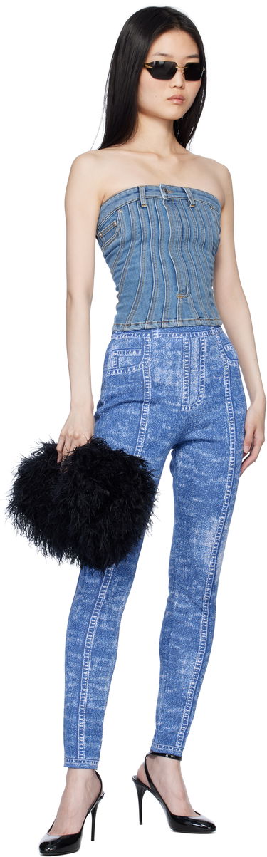 Клинове Balmain Denim Effect Knit Leggings Синьо | EF1PD185KH80, 3