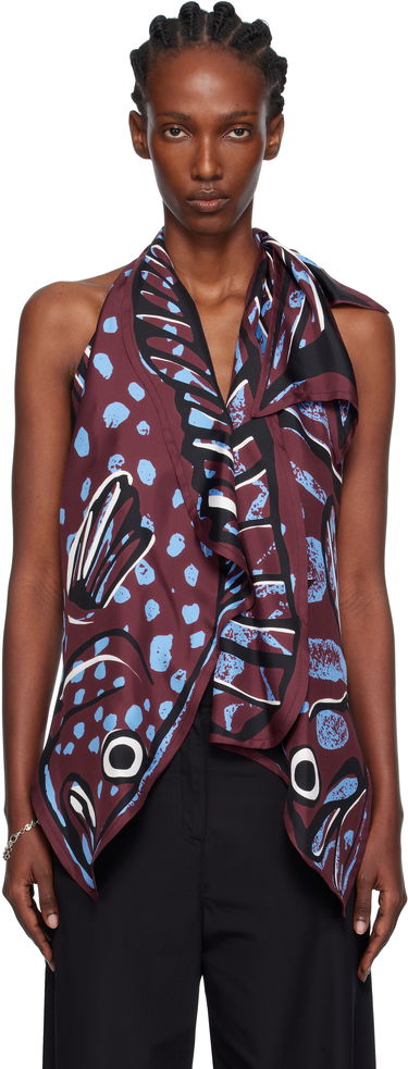 Потник Bottega Veneta Bottega Veneta Silk Twill Printed Halter Top Бургунди | 833135 V5JY0, 0