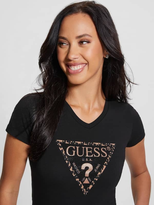Тениска GUESS Triangle Logo Stretch Черно | W3BI43J1314, 0