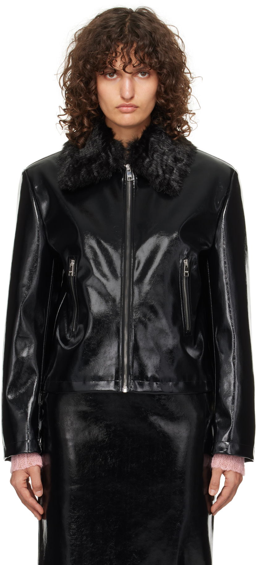 Яке бомбър MSGM Faux-Leather Jacket Черно | 3742MDH07X 247800