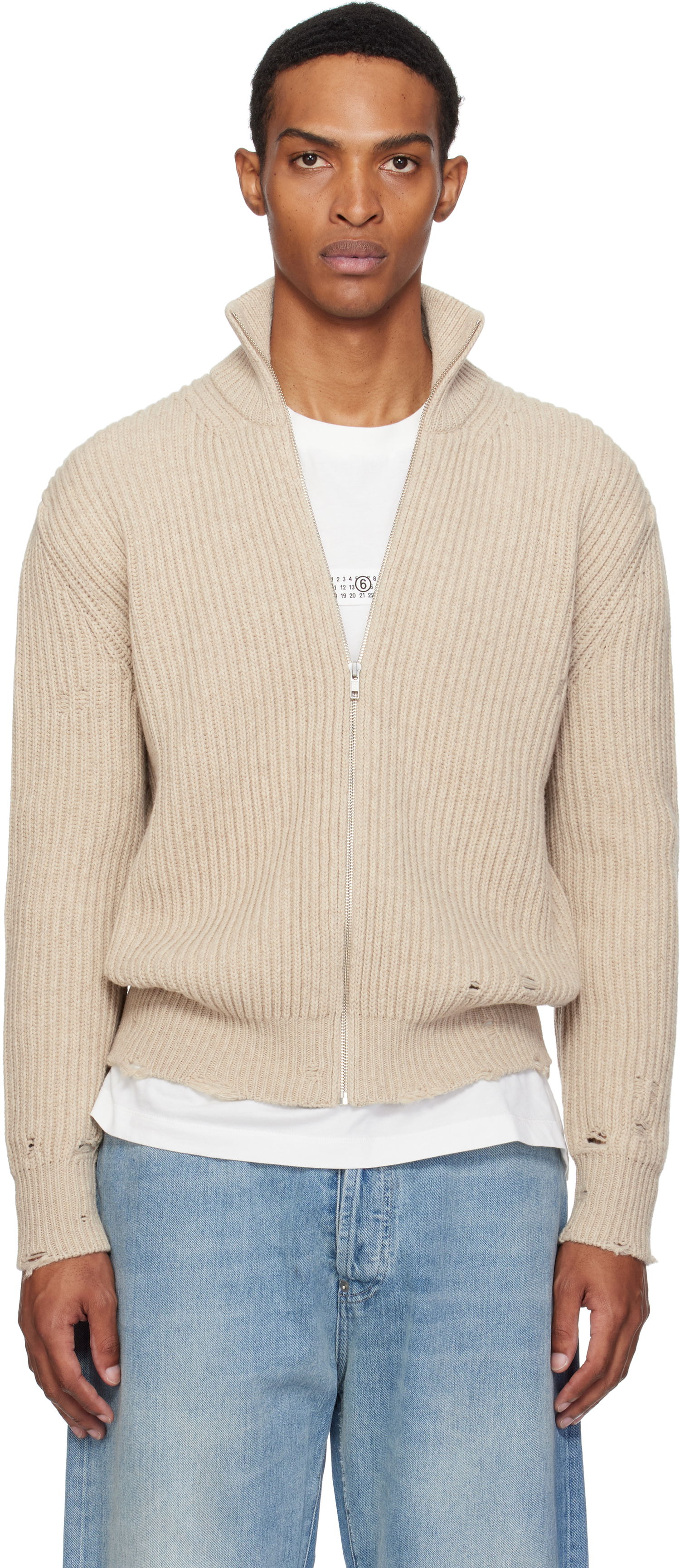 Пуловер Maison Margiela MM6 Maison Margiela Ribbed Knit Zip Sweater Бежово | SH0AM0064 M13138, 0