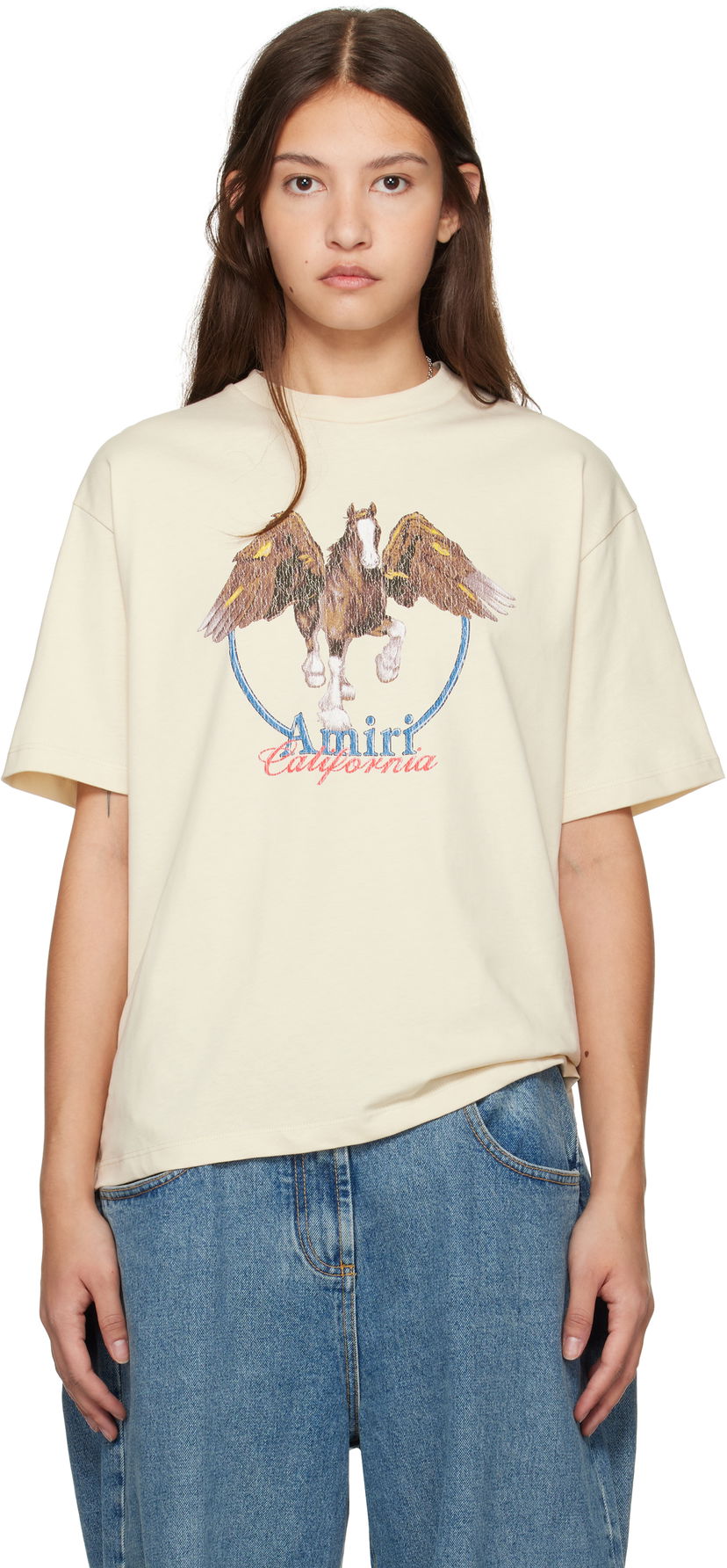 Тениска AMIRI Pegasus Oversized T-Shirt Бежово | AWJYTE1044