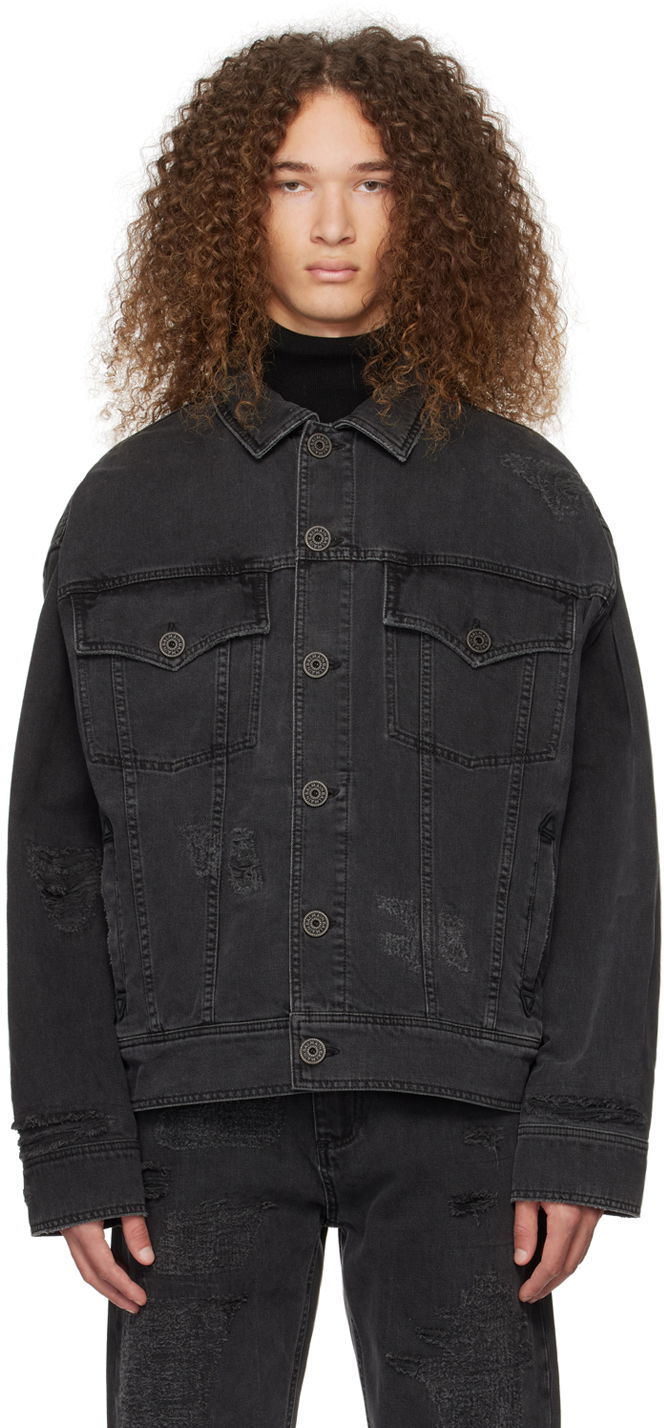 Яке Balmain Distressed Denim Jacket Черно | CH1TC300DD95