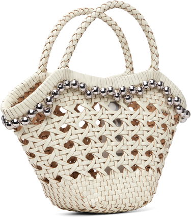 Дамска чанта OSOI Braided Handle Woven Lip Bag with Silver-Toned Beads Бяло | 25SB06004292, 2