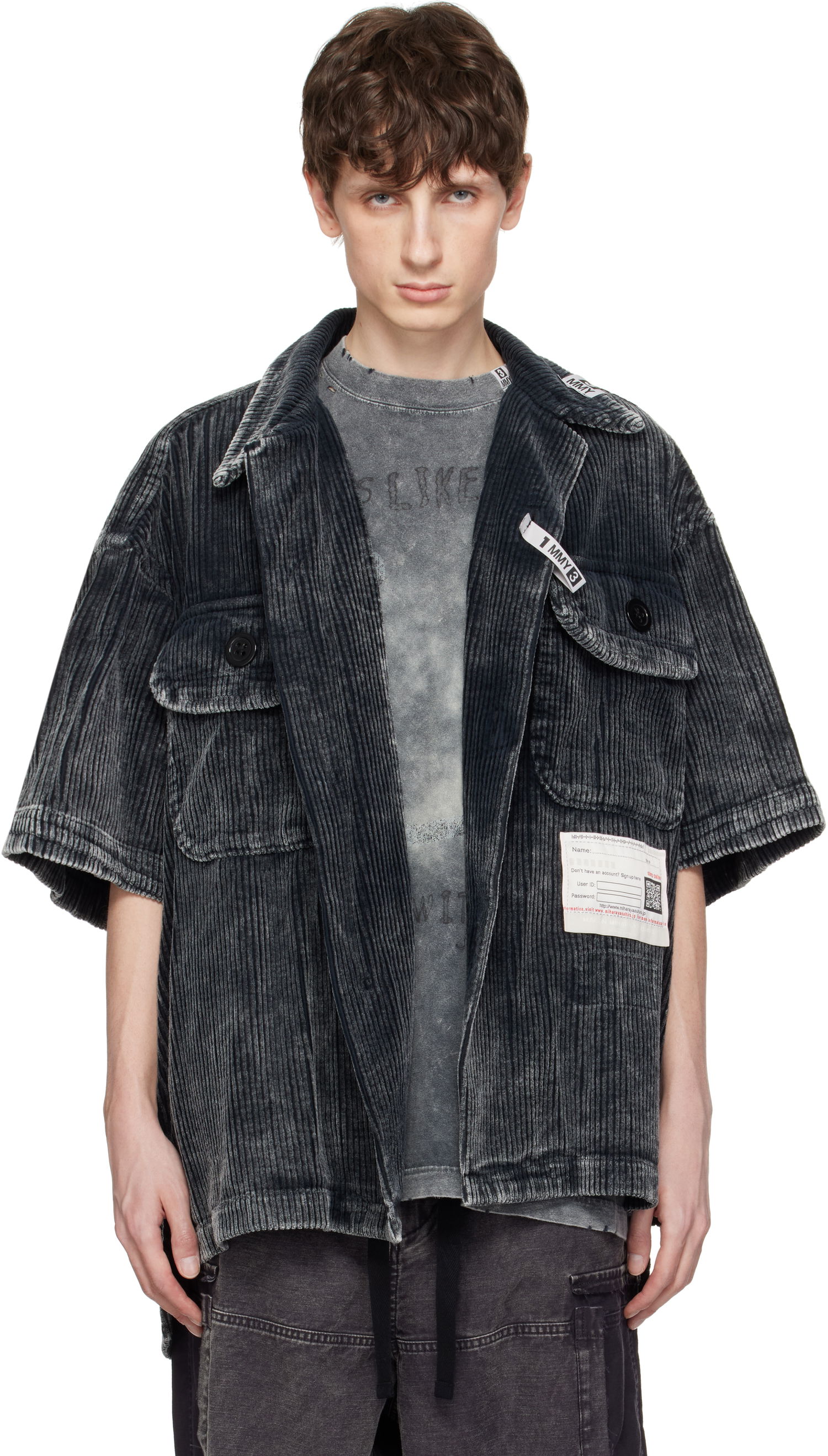 Яке Maison MIHARA YASUHIRO MIHARA YASUHIRO Amateur Sewn Like Corduroy Short-Sleeve Shirt Сиво | A14SH084, 0