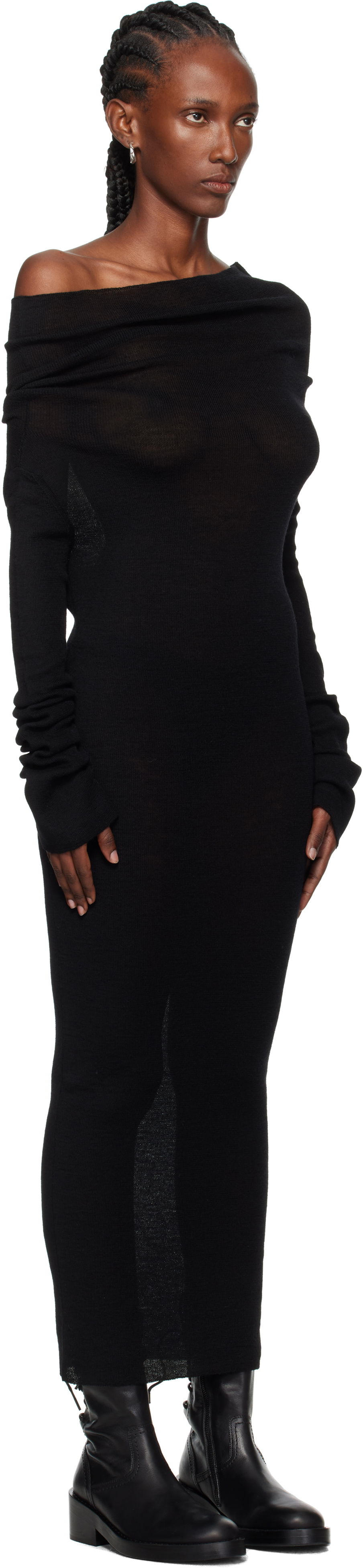 Pокля Ann Demeulemeester Ann Demeulemeester Barbro Dropped Shoulder Knitted Midi Dress Черно | 2520-W-KN28-FA059-099, 1