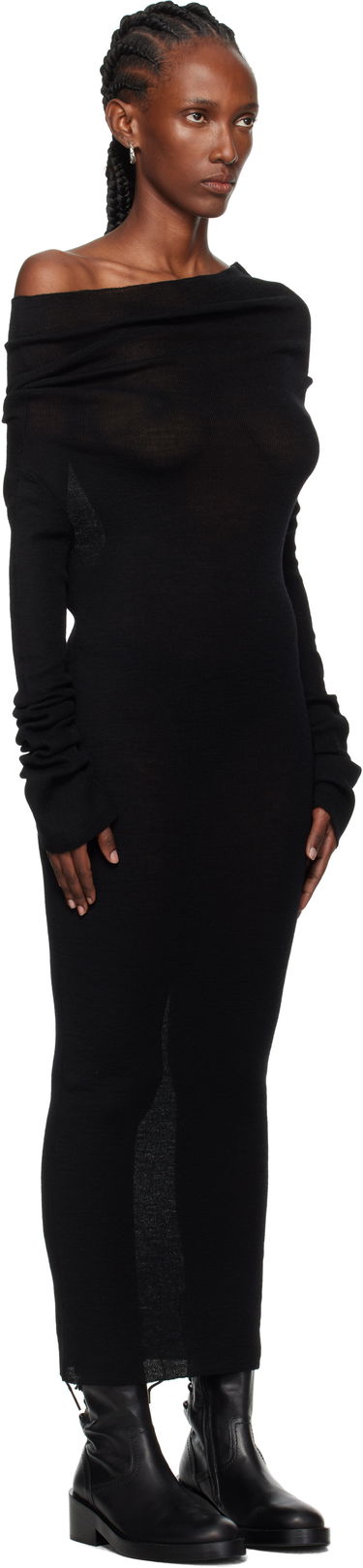 Pокля Ann Demeulemeester Ann Demeulemeester Barbro Dropped Shoulder Knitted Midi Dress Черно | 2520-W-KN28-FA059-099, 1