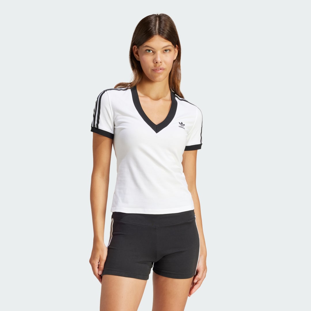 Тениска adidas Originals 3-Stripes V-Neck Slim T-shirt Бяло | IR8114, 1