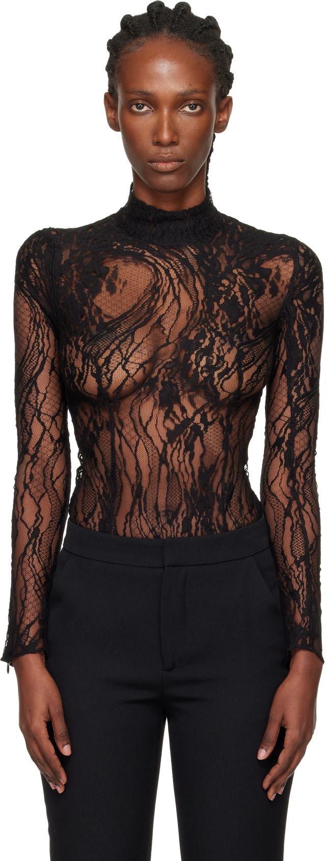 Balmain Long-Sleeved Lace Bodysuit