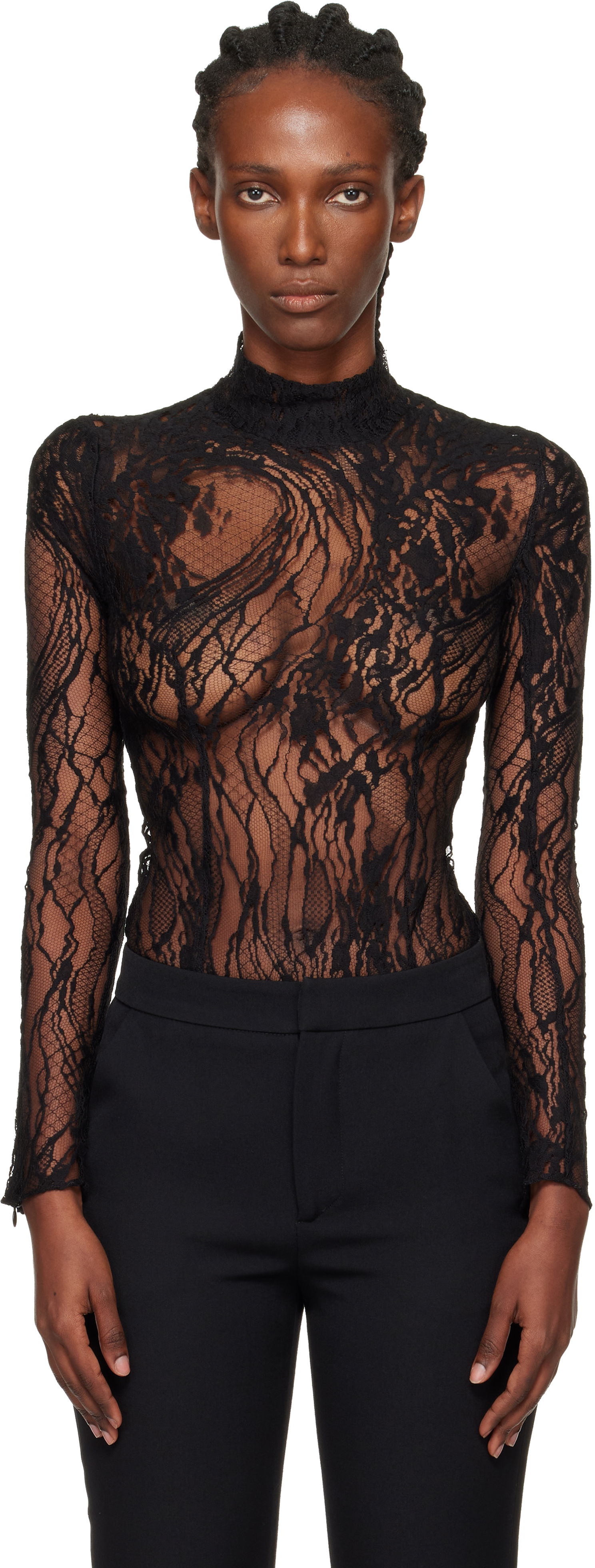 боди Balmain Balmain Long-Sleeved Lace Bodysuit Черно | FF1BG515CG07, 0