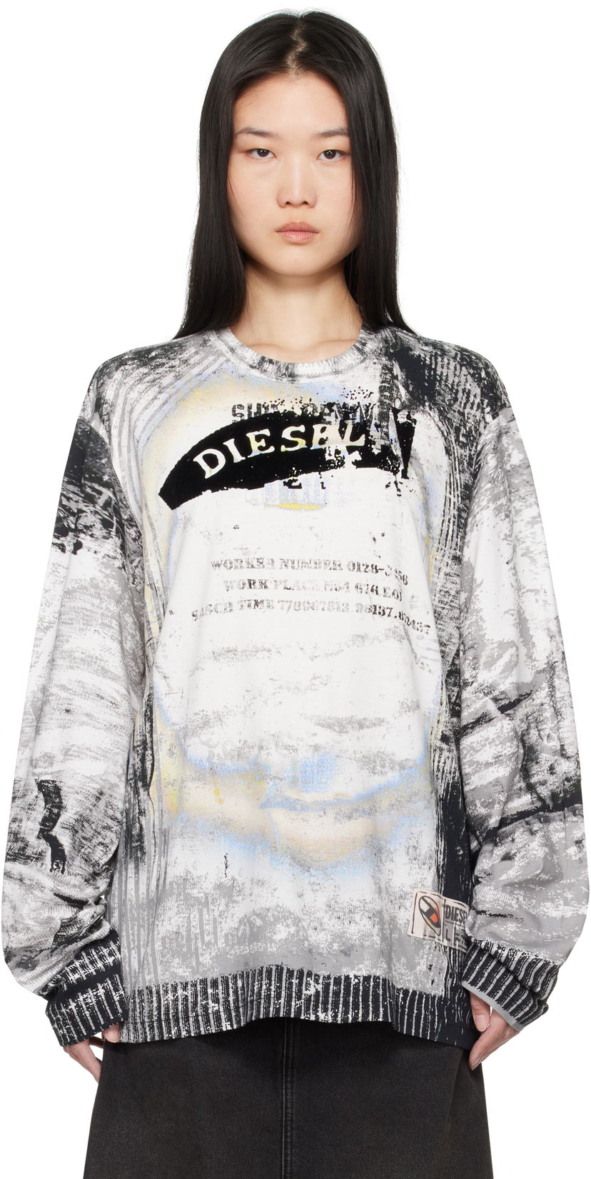 Тениска Diesel Graphic Print Long Sleeve T-shirt Сиво | A16455 0EGBY