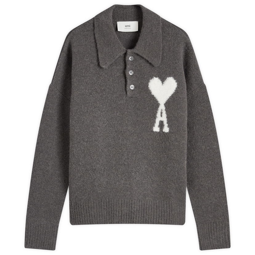 Пуловер AMI A Heart Knitted Polo Dark Grey Сиво | UPL325-KN0032-061