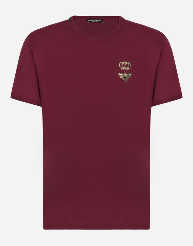 Cotton T-shirt With Embroidery - Man T-shirts And Polos Burgundy