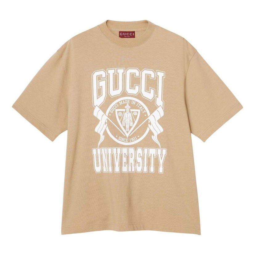 Тениска Gucci Gucci Jersey T-Shirt University Print Бежово | 798115-XJGU9-9134