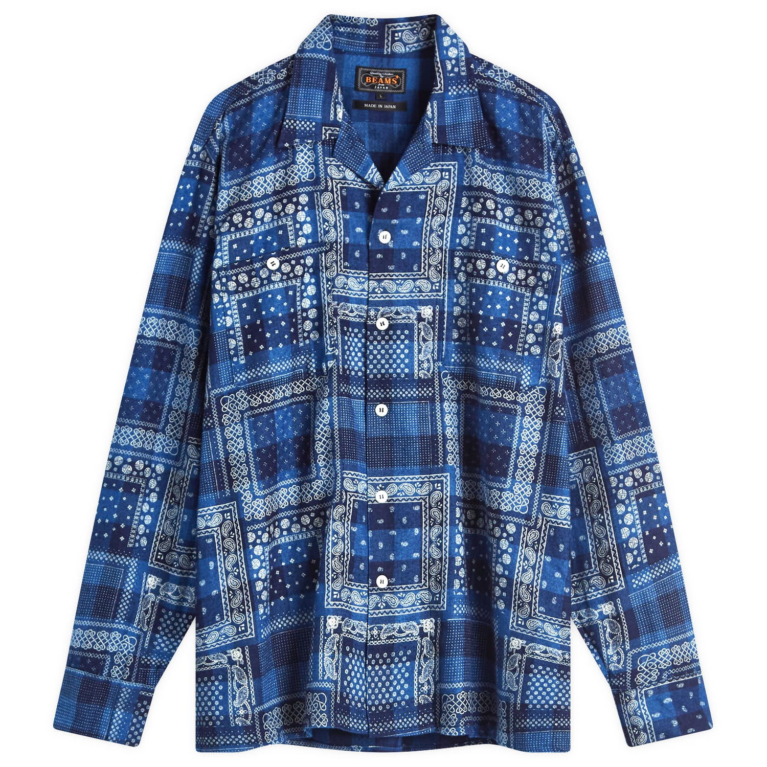 Риза BEAMS Beams Plus Open Collar Print Shirt, Size Medium Синьо | 3811-0895-139-78, 0