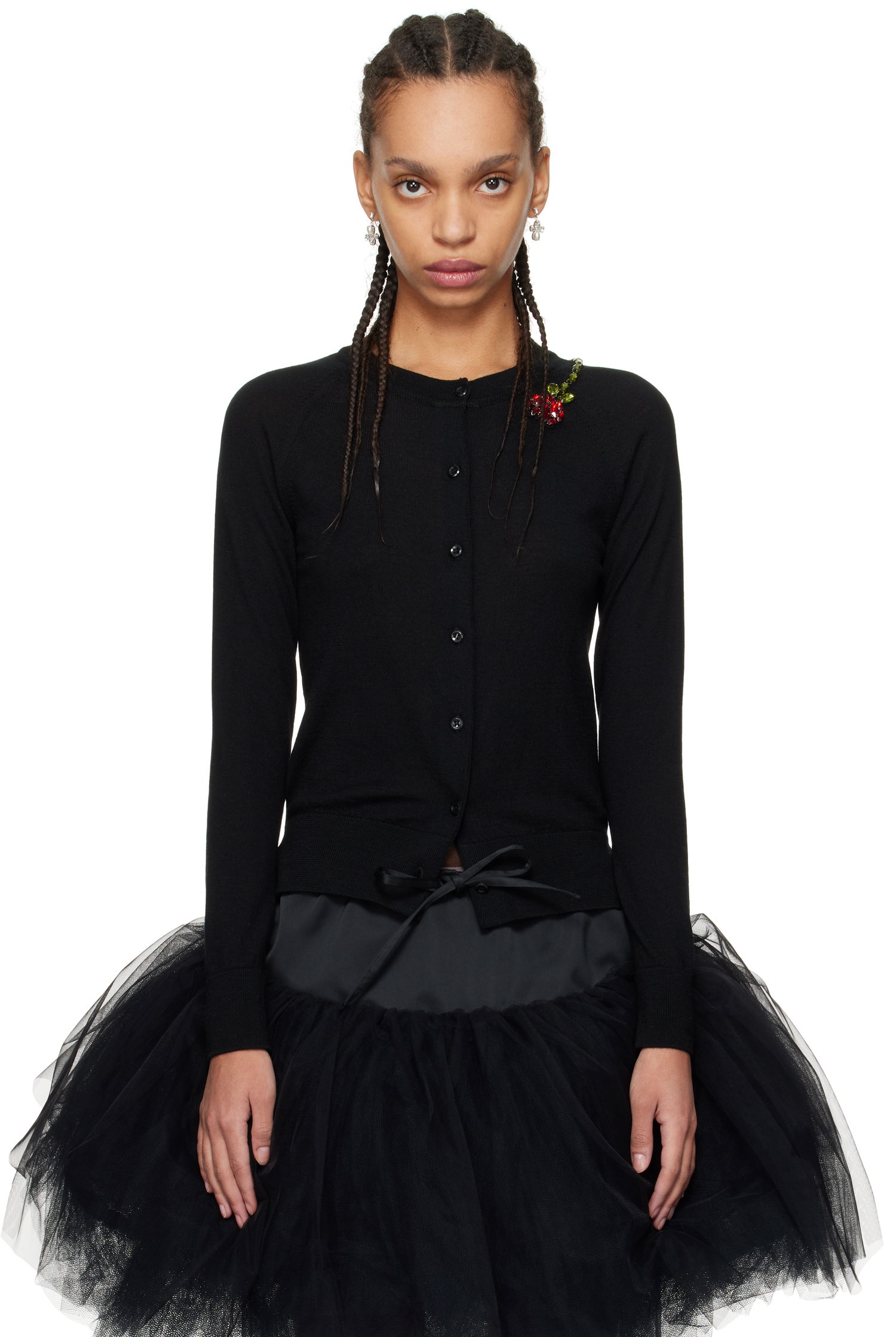 Пуловер Simone Rocha Simone Rocha Embellished Flower Cardigan Черно | KMK13TB 0647, 0
