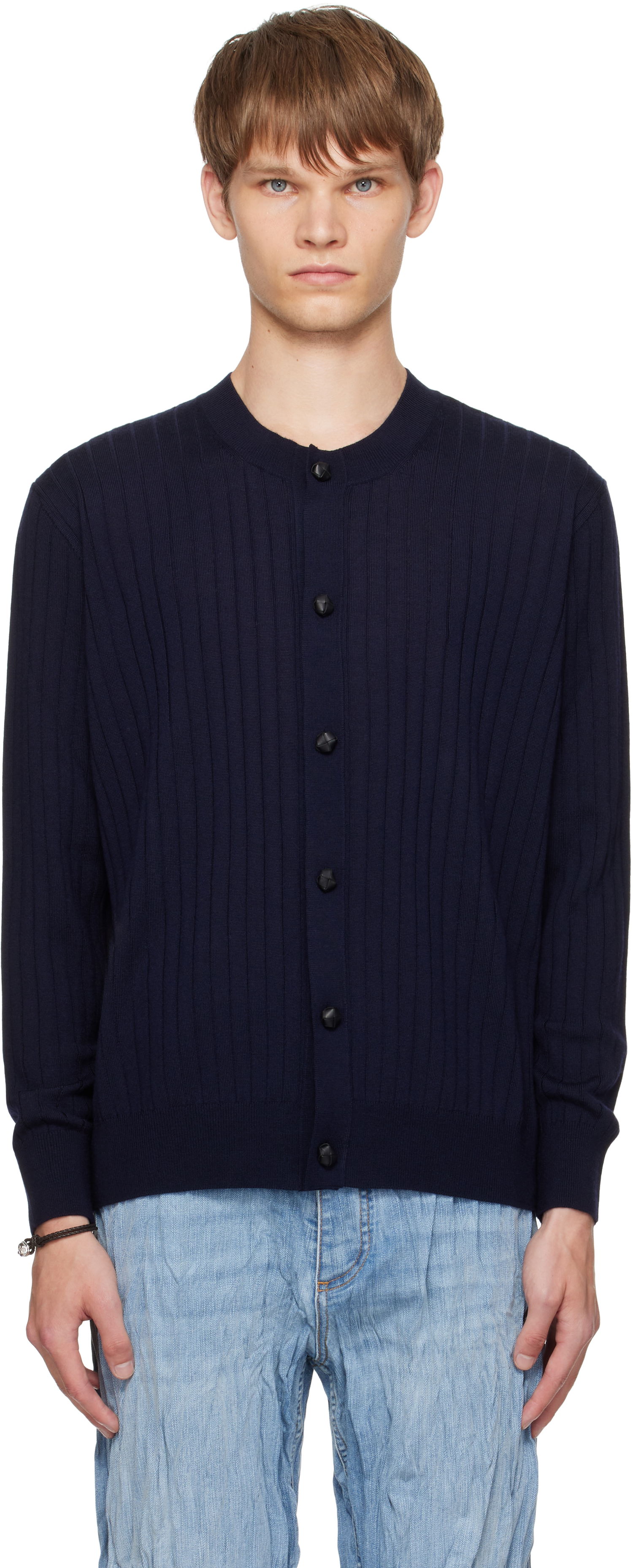 Пуловер Bottega Veneta Bottega Veneta Wool Rib Knit Cardigan Тъмно синьо | 838111V5L704140, 0