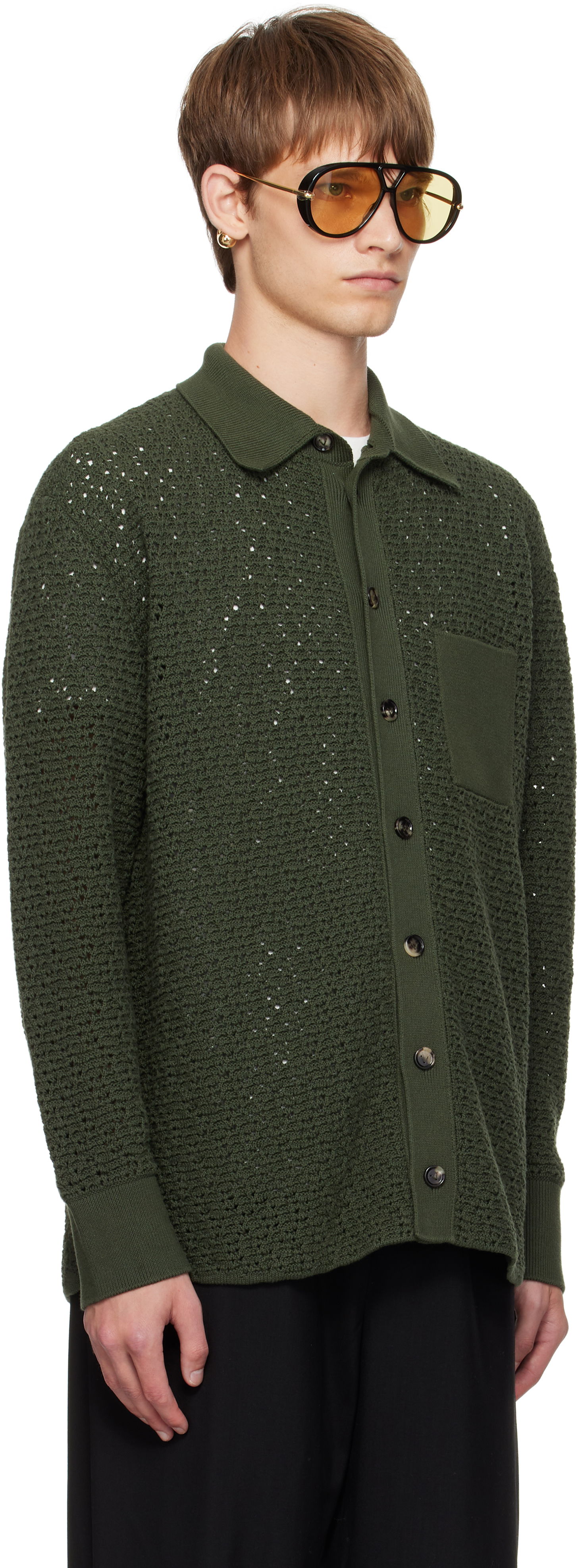 Пуловер Bottega Veneta Bottega Veneta Crochet Cardigan Зелено | 841367V5SP03293, 1