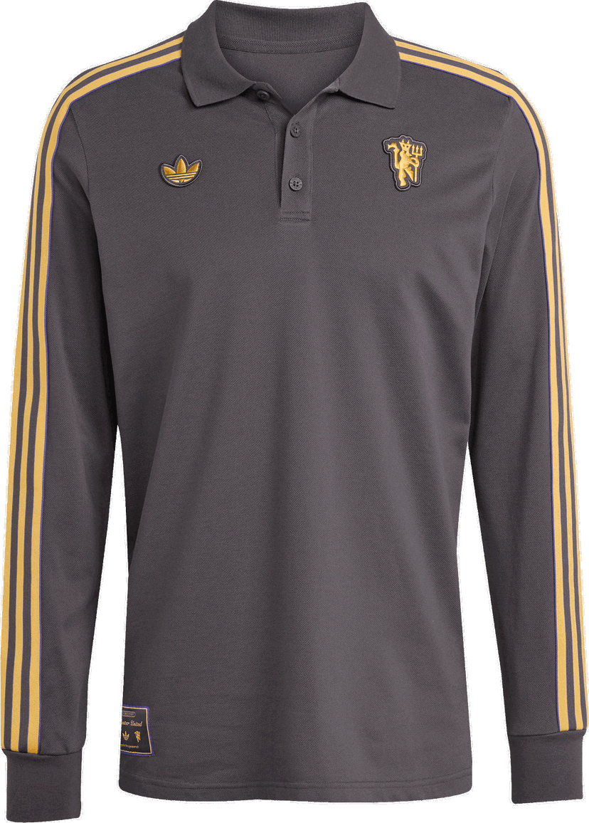 Поло тениска adidas Originals Manchester United Icon Long Sleeve Polo Shirt Сиво | jn2822