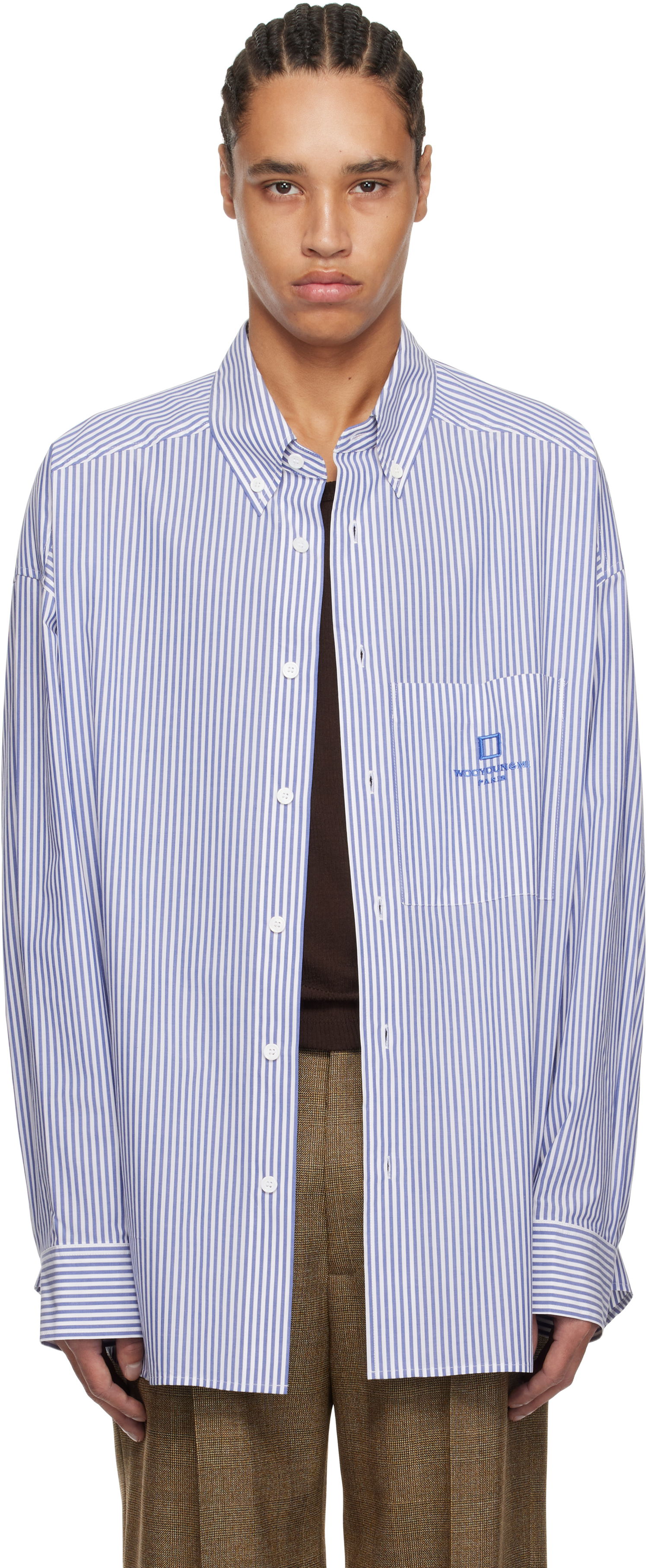 Риза WOOYOUNGMI WOOYOUNGMI Striped Cotton Shirt Синьо | W251SH12, 0