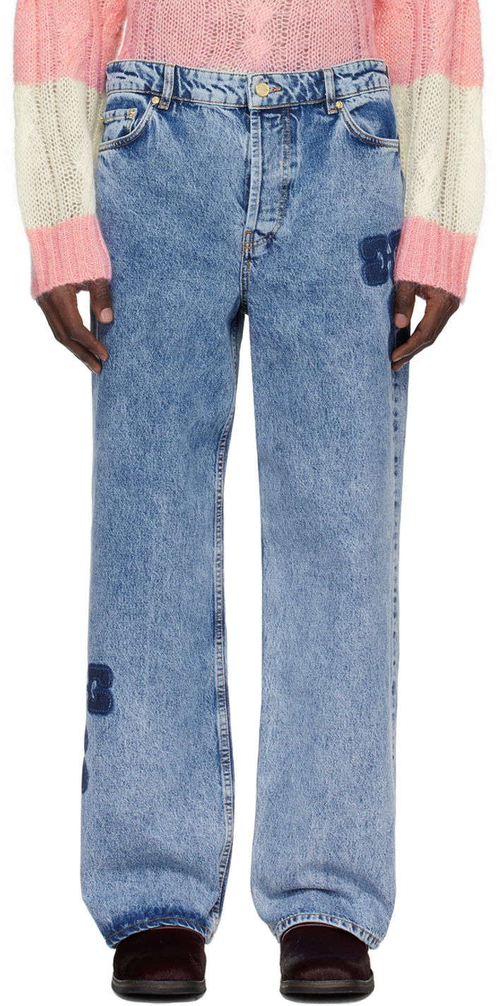 Дънки GANNI Embroidered Straight Leg Jeans Синьо | J1433, 0