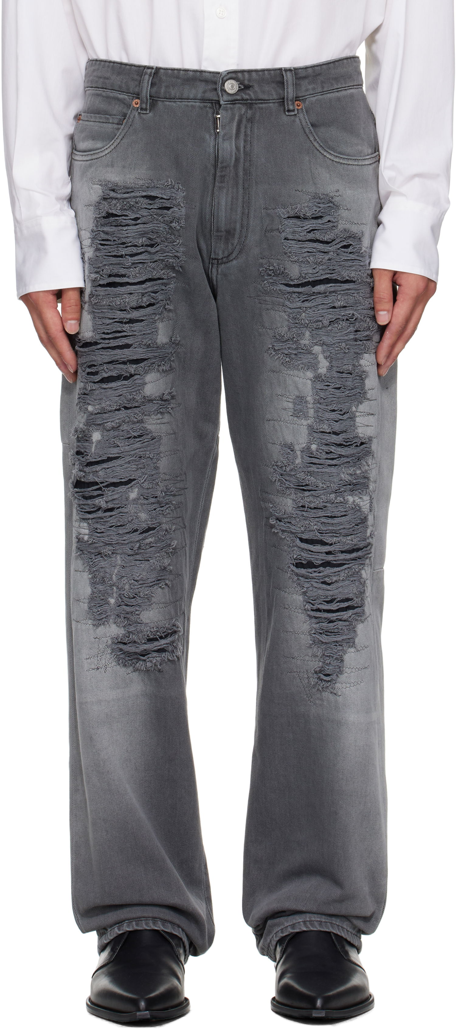 Дънки Maison Margiela MM6 Maison Margiela 5-Pocket Distressed Jeans Сиво | SH0LA0030 M30011, 0