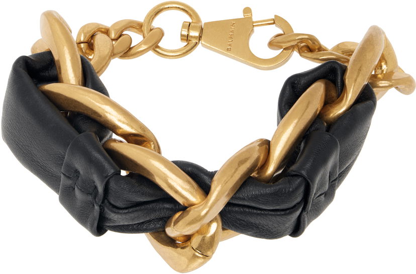 Гривна Balmain Chain Leather Bracelet Черно | EN1XH471MBLH