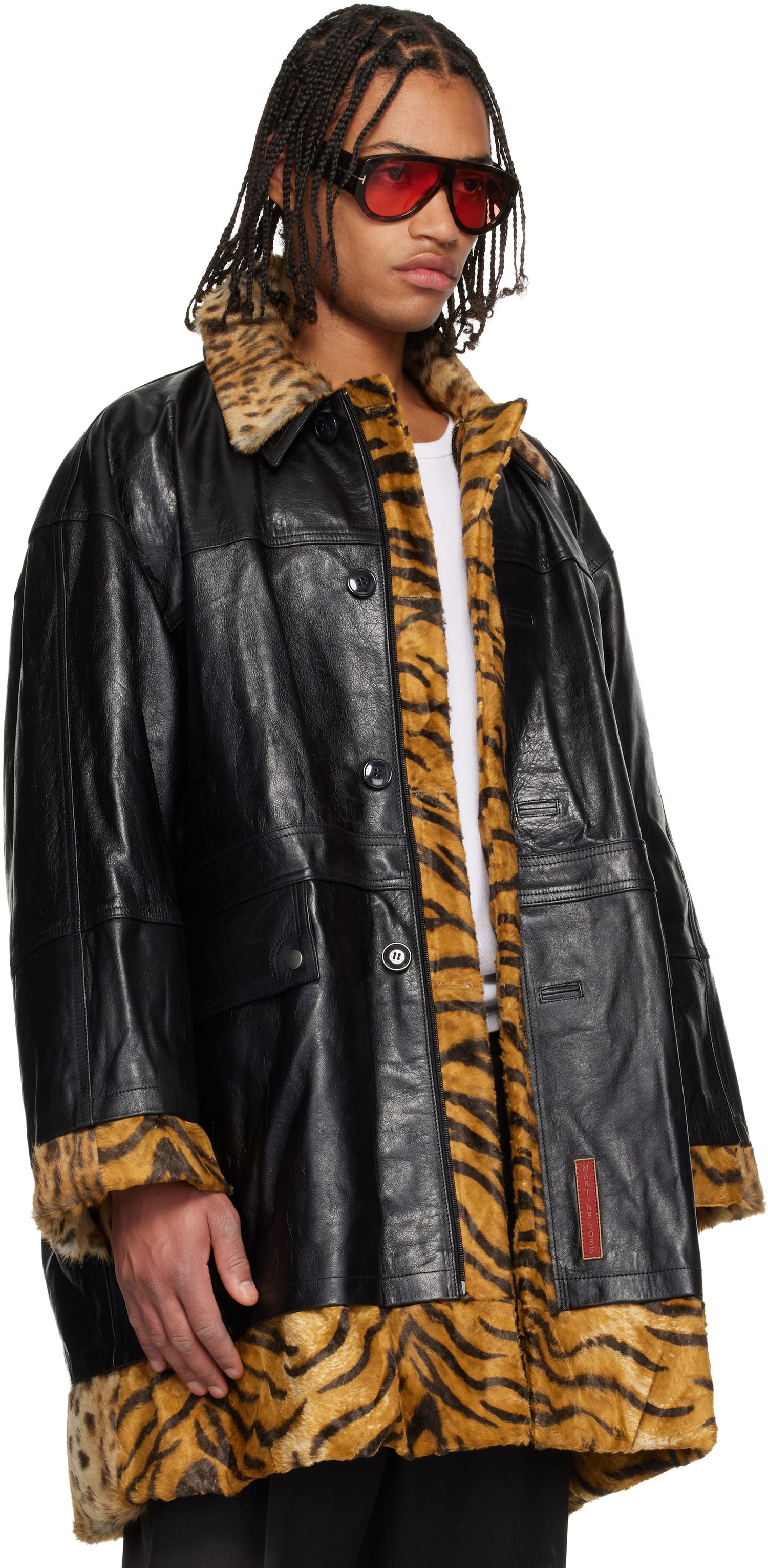 Палта Martine Rose Martine Rose Leopard and Tiger Print Reversible Leather Coat Черно | 567LP18001, 1