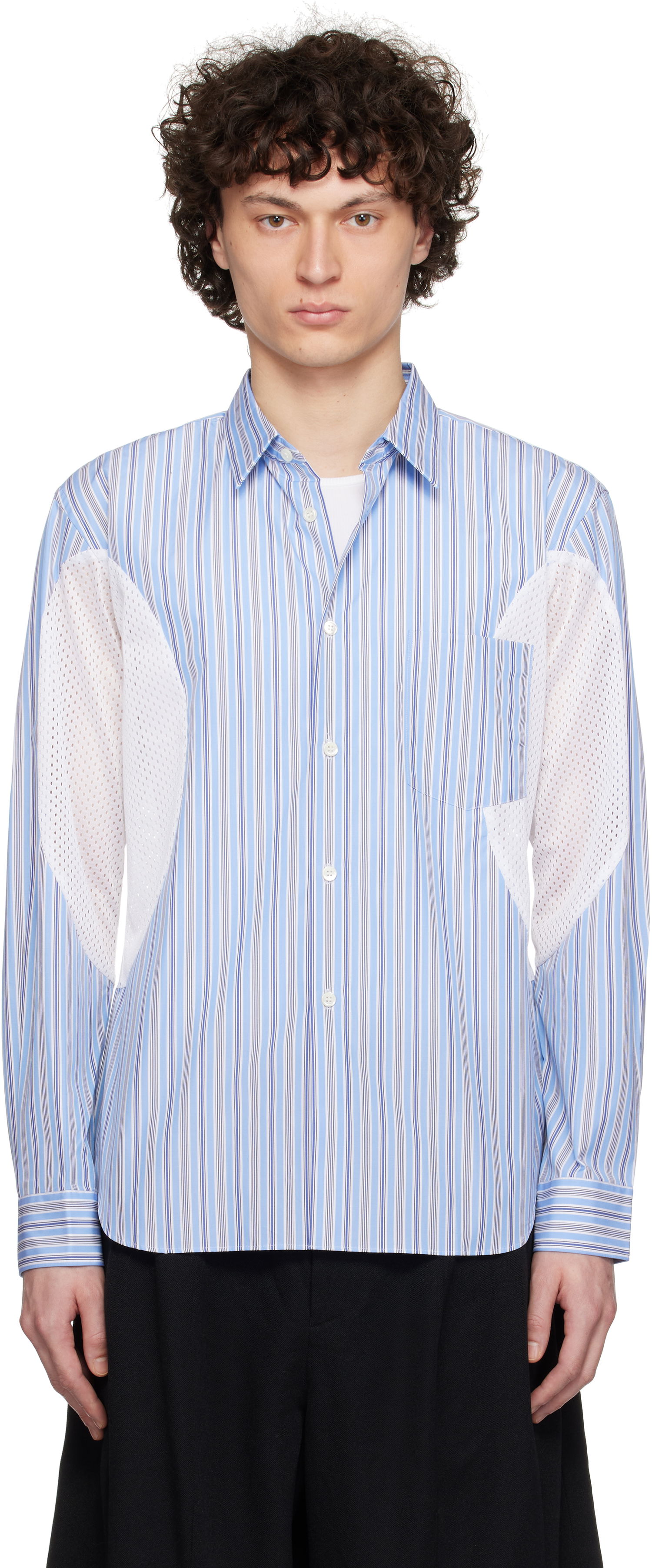 Риза Comme des Garçons Broad Stripe x Polyester Mesh Shirt Синьо | DO-B025-051, 0