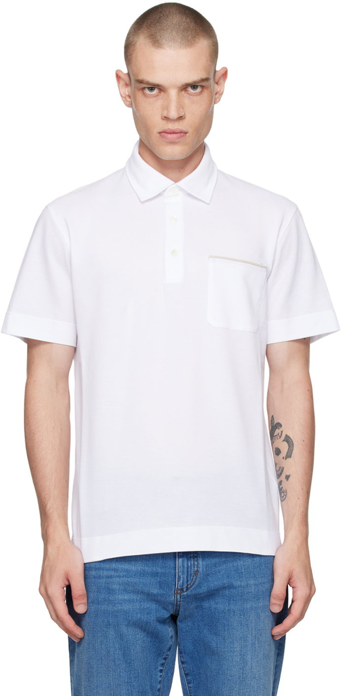 Поло тениска ZEGNA White Pocket Polo Бяло | UE392A8-E752