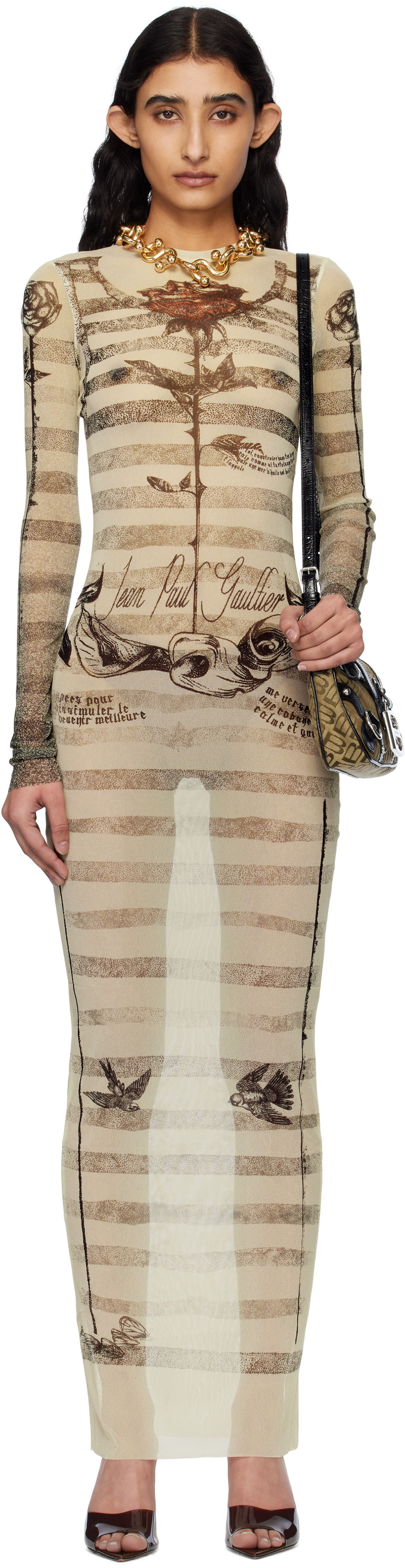 Pокля Jean Paul Gaultier Jean Paul Gaultier Tattoo Marinière Maxi Dress Бежово | 25/34-F-RO396-T585-030030, 0