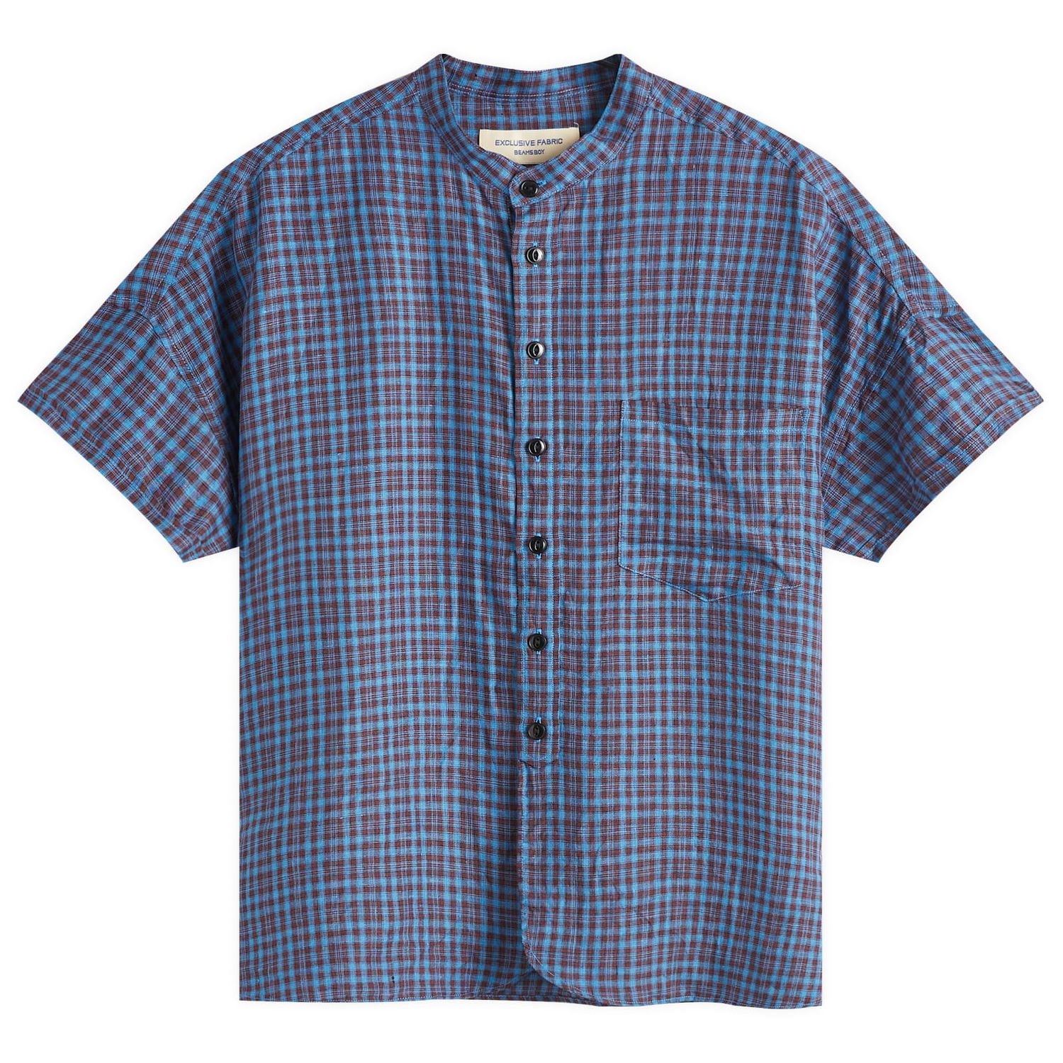 Риза BEAMS Beams Boy Linen Check Short Sleeve Shirt Синьо | 13010074803-75, 1