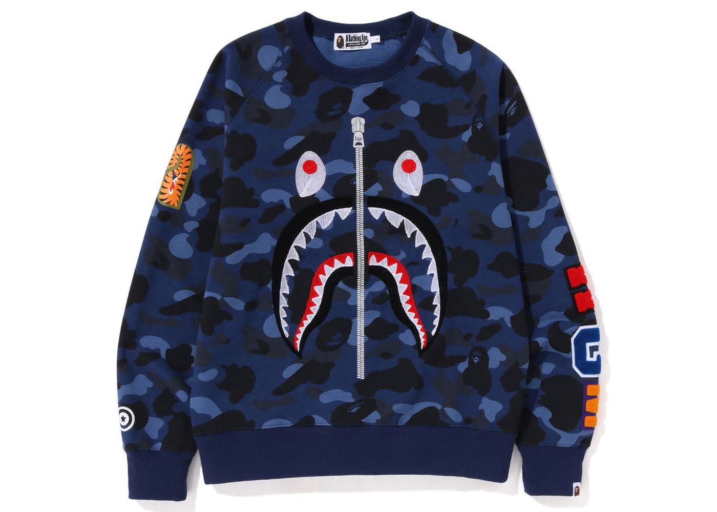 Пуловер BAPE Color Camo Embroidery Shark Crewneck Тъмно синьо | 1J20-113-003, 0