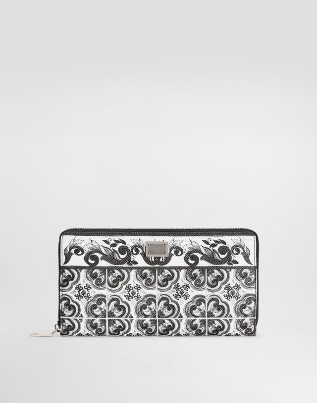 Dolce & Gabbana Majolica Print Calfskin Zip-Around Wallet