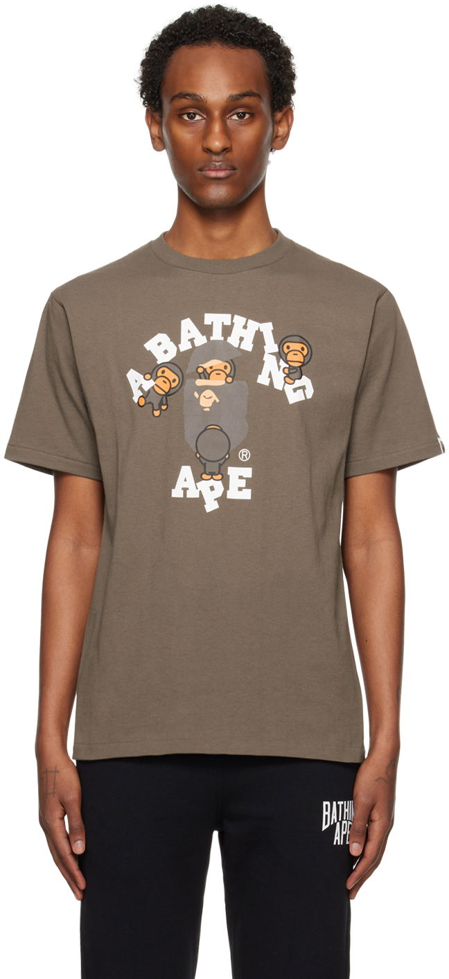 Тениска BAPE College Milo T-Shirt Кафяво | 002TEJ801001M, 0