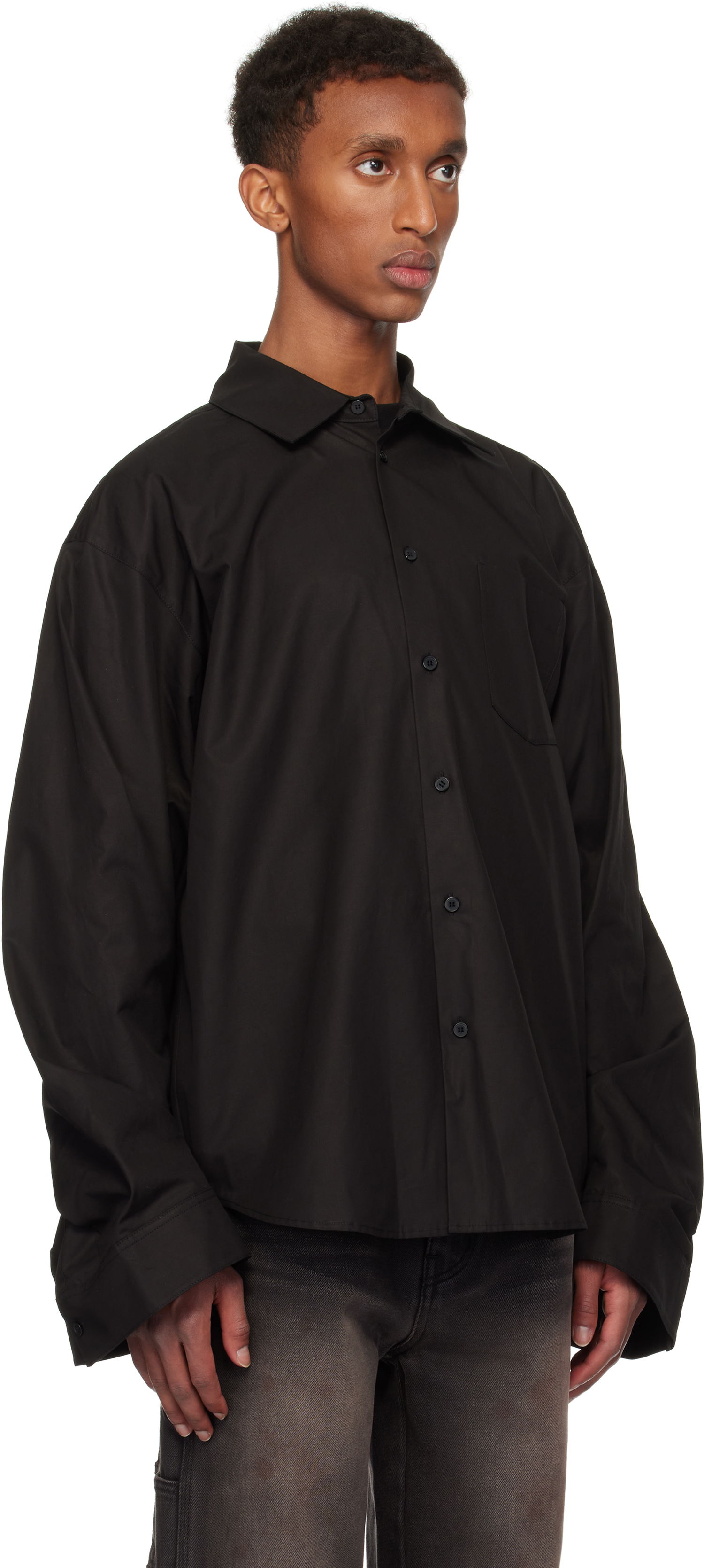 Риза We11done We11done Twisted Sleeve Shirt Черно | WD-SH3-24-110-U-BK, 1