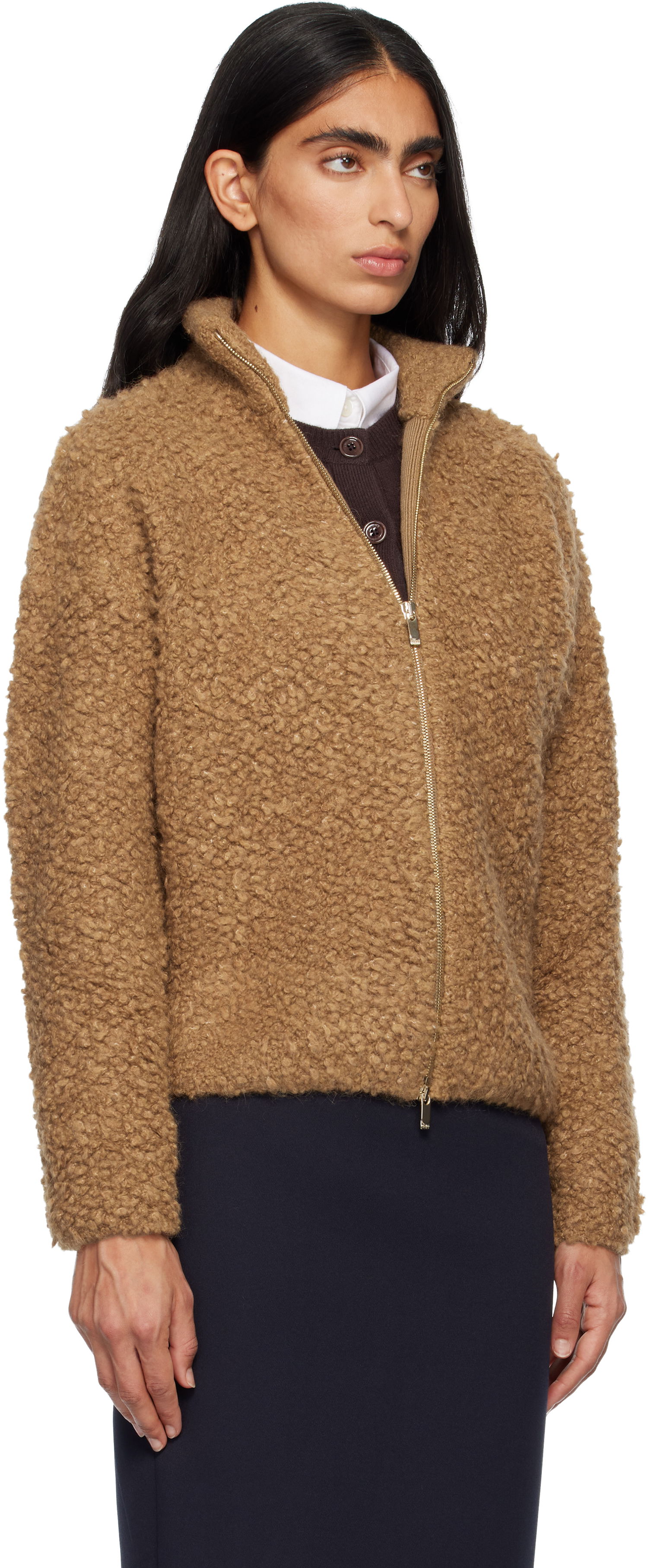 Пуловер Max Mara Oggetti Teddy Full-Zip Cardigan Кафяво | 2526346062600, 1